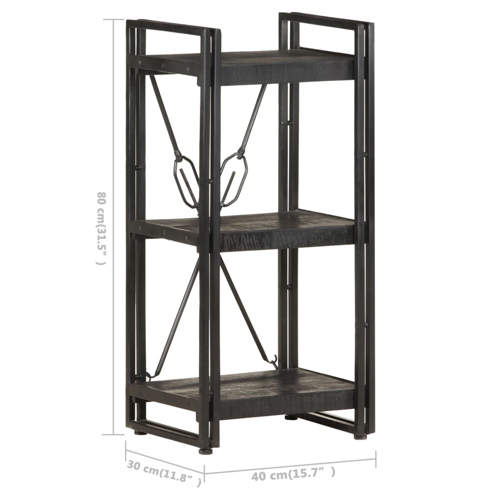 vidaXL Libreria a 3 Ripiani 40x30x80cm Nero in Legno Massello di Mango