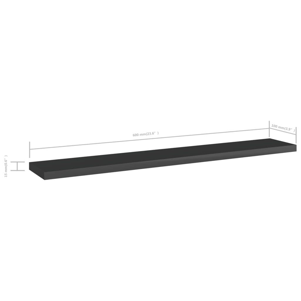 vidaXL Ripiani per Libreria 4pz Nero Lucido 60x10x1,5cm Multistrato
