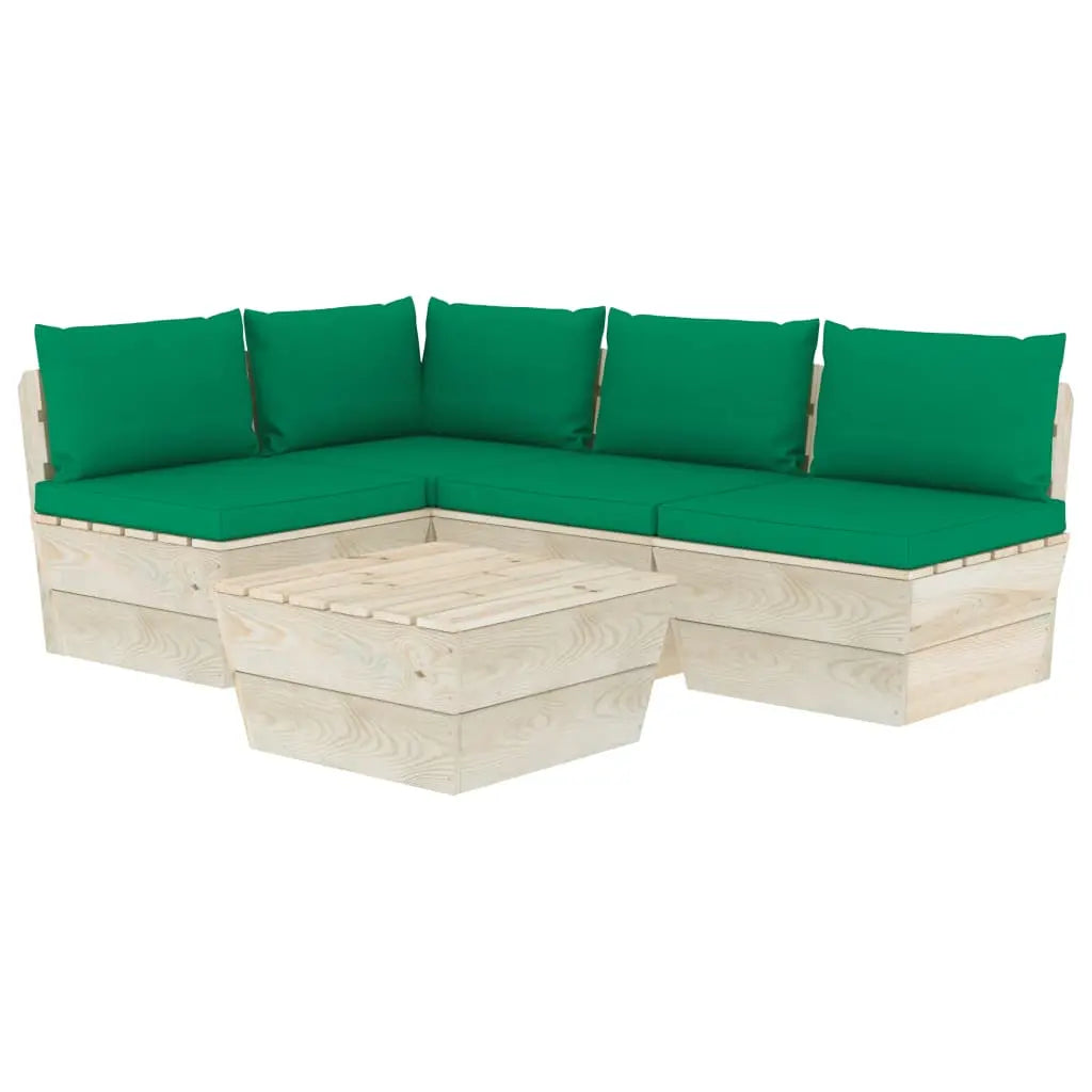 vidaXL Set Divani da Giardino su Pallet 5 pz con Cuscini Legno Abete VIDAXL