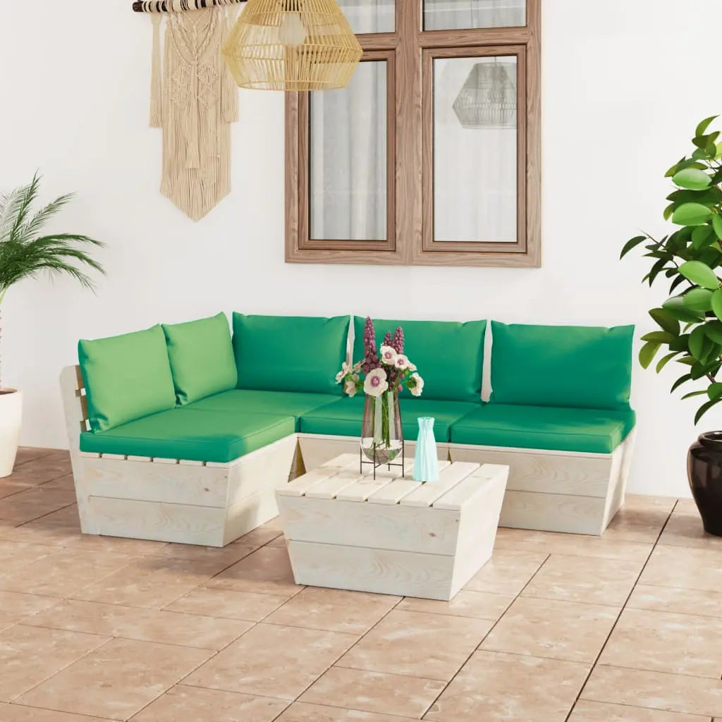 vidaXL Set Divani da Giardino su Pallet 5 pz con Cuscini Legno Abete VIDAXL