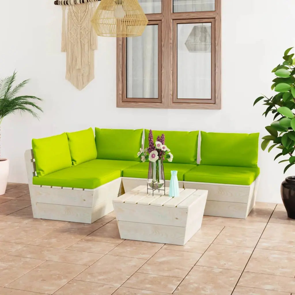 vidaXL Set Divani da Giardino su Pallet 5 pz con Cuscini Legno Abete VIDAXL
