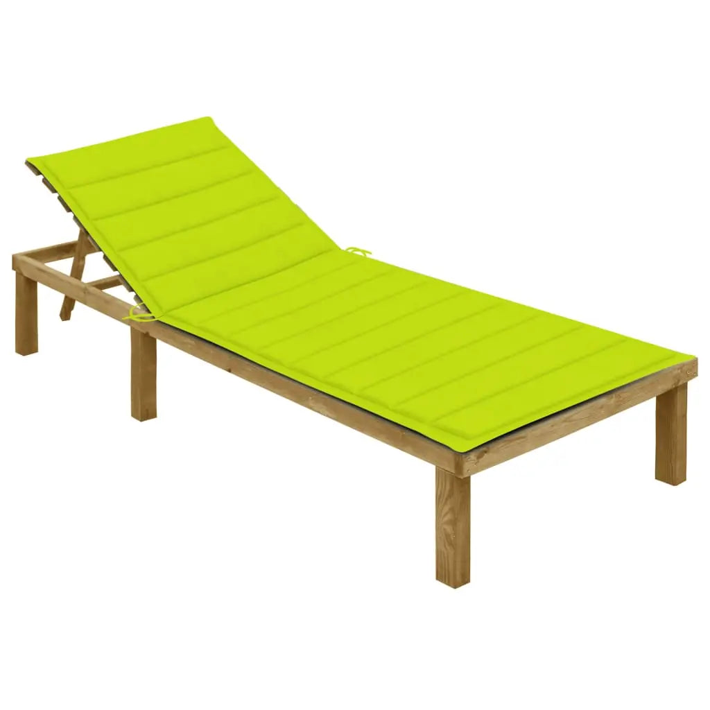 vidaXL Lettino da Giardino con Cuscino Verde Chiaro in Pino Impregnato VIDAXL