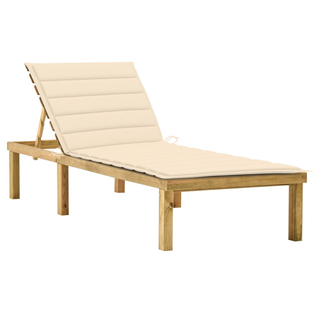 vidaXL Lettino da Giardino con Cuscino Crema Legno Pino Impregnato
