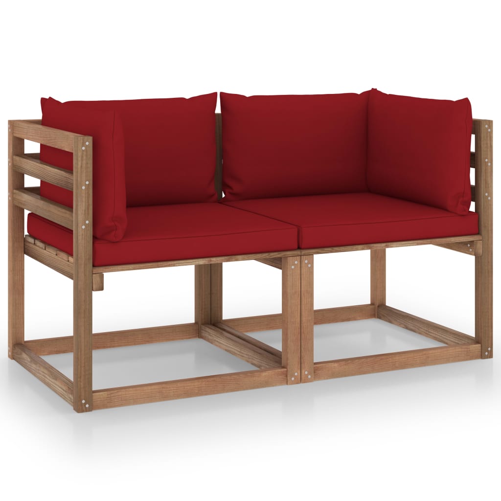 vidaXL Divano da Giardino Pallet 2 Posti Cuscini Rosso Vino Legno Pino