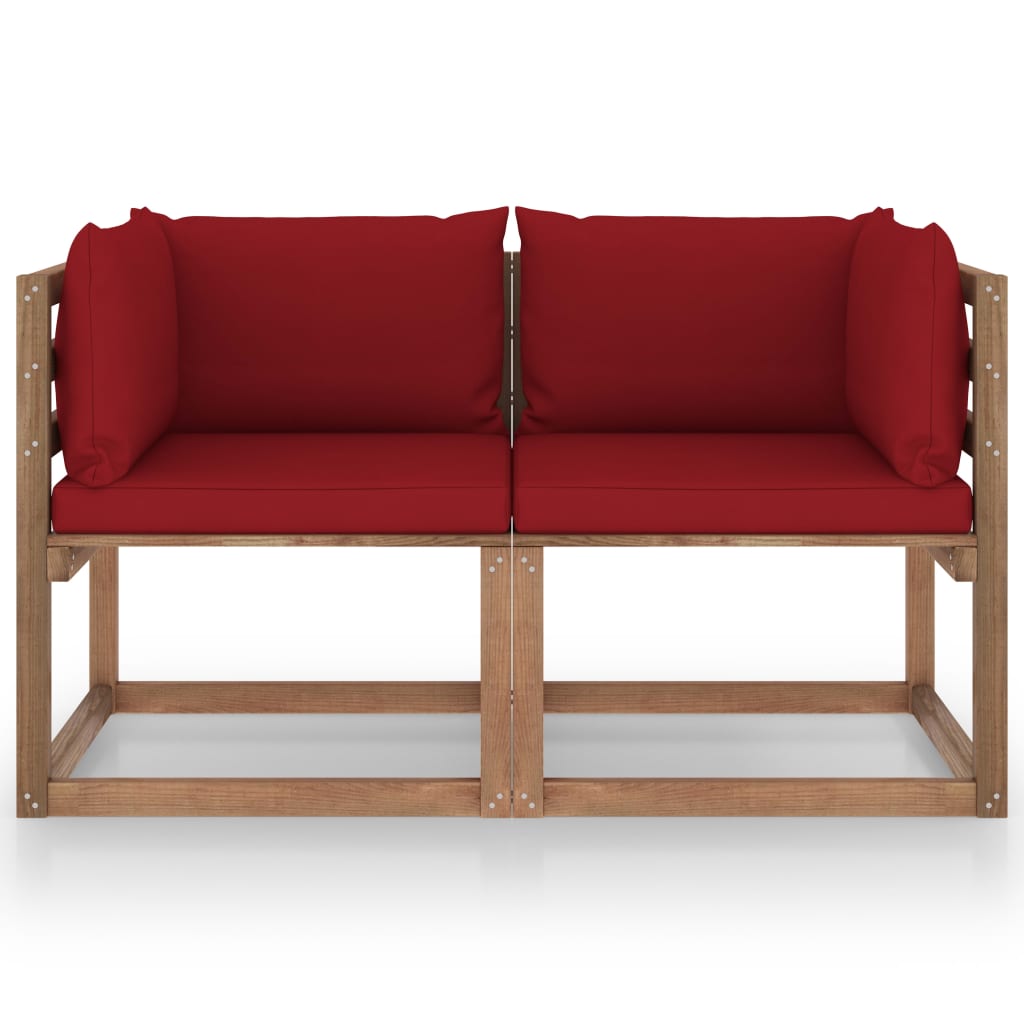 vidaXL Divano da Giardino Pallet 2 Posti Cuscini Rosso Vino Legno Pino