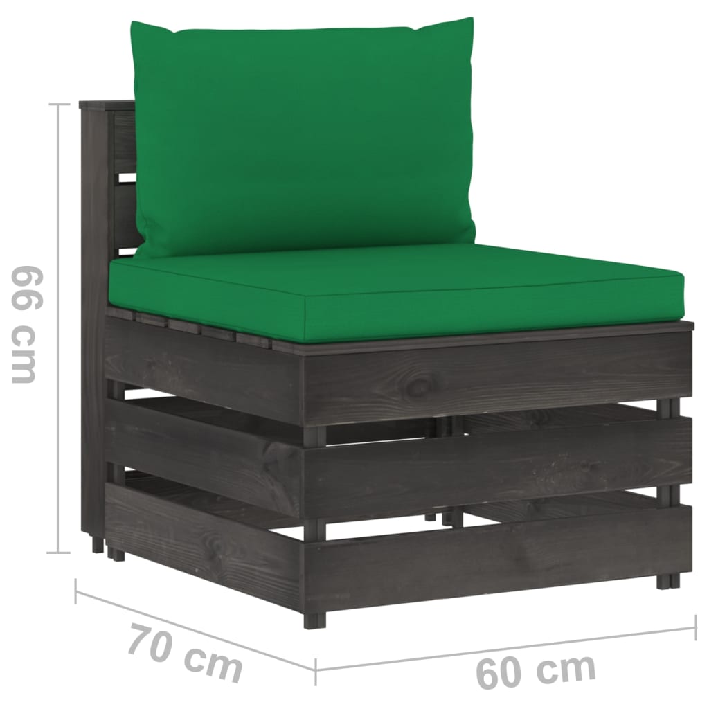 vidaXL Divano Centrale Modulare con Cuscini in Legno Impregnato Grigio