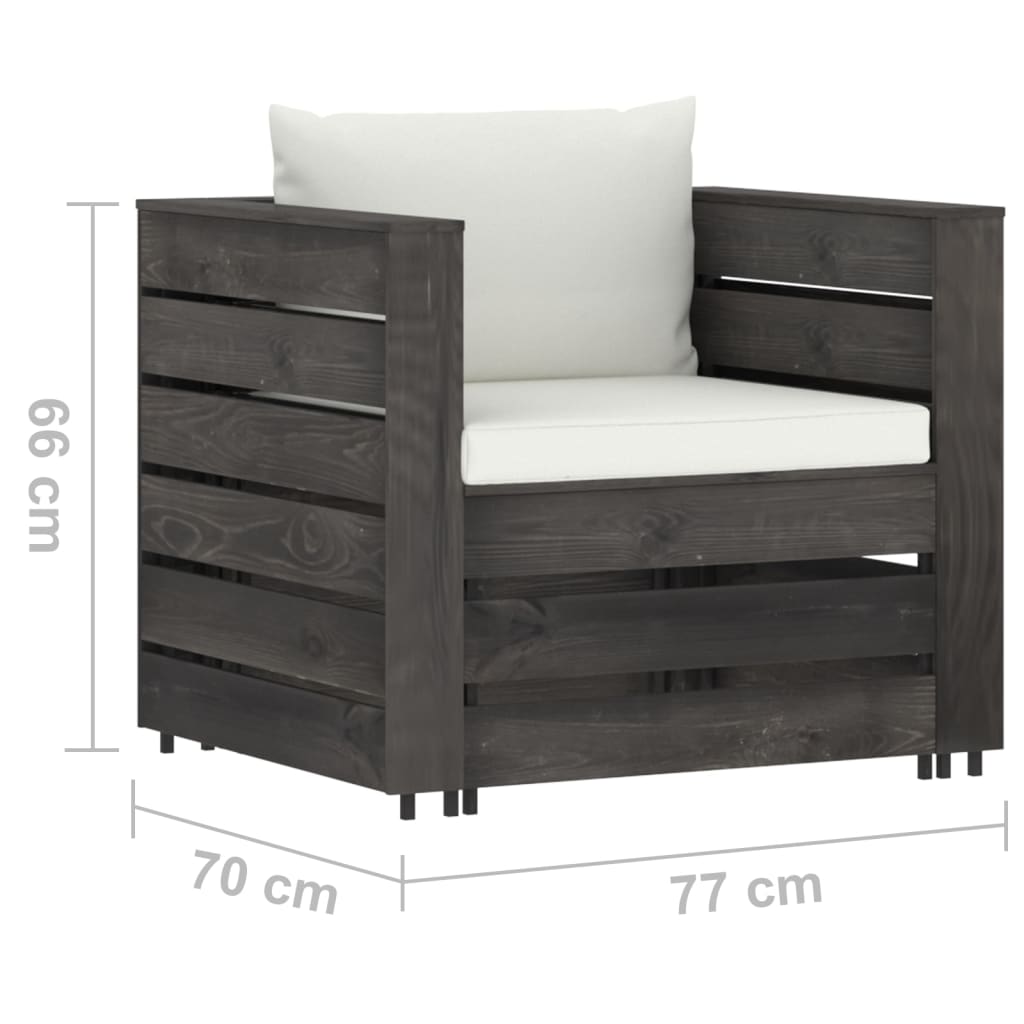 vidaXL Set Salotto da Giardino 2pz con Cuscini Legno Impregnato Grigio