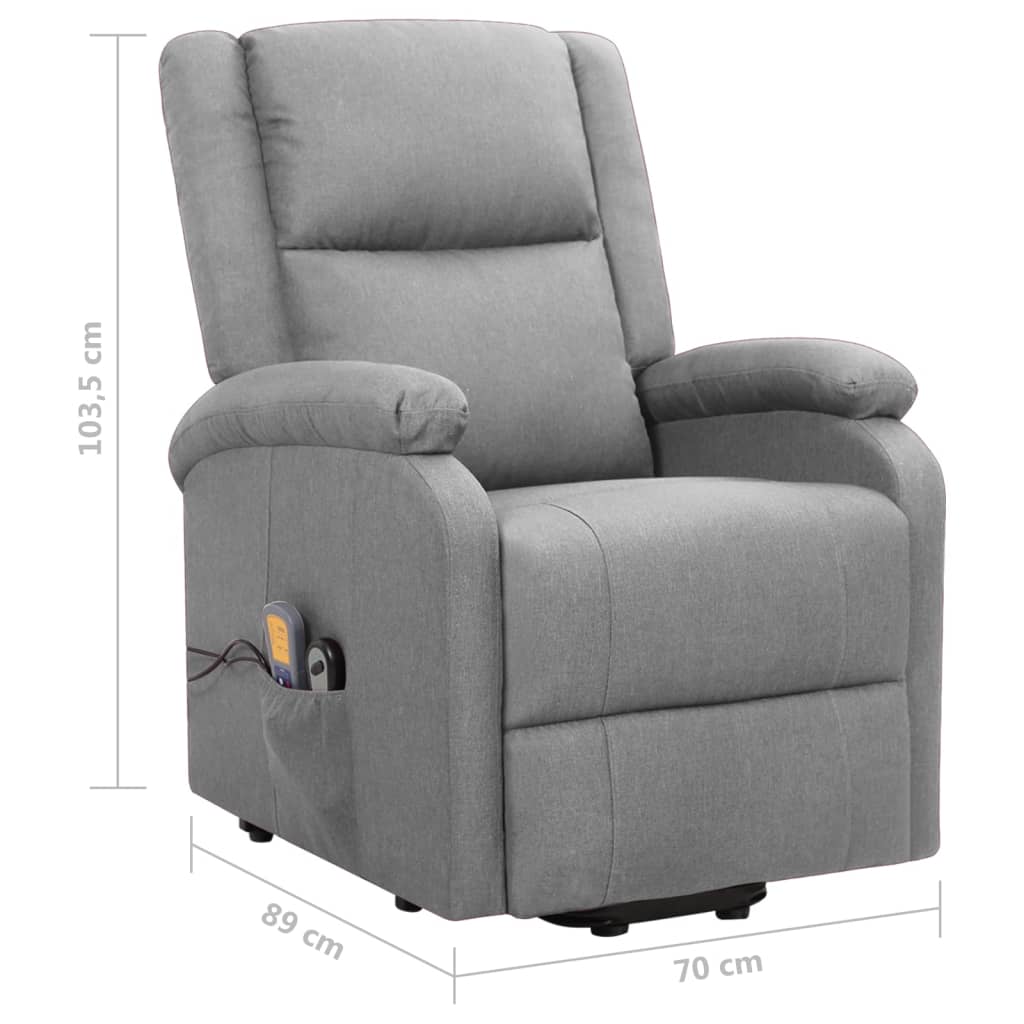 vidaXL Poltrona Alzapersona Massaggiante Grigio Chiaro Tessuto