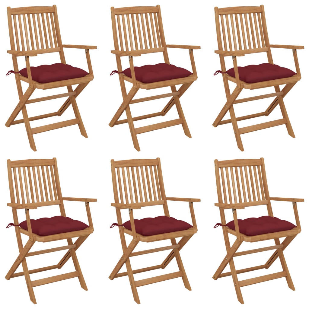 vidaXL Sedie da Giardino Pieghevoli 6 pz con Cuscini Massello Acacia