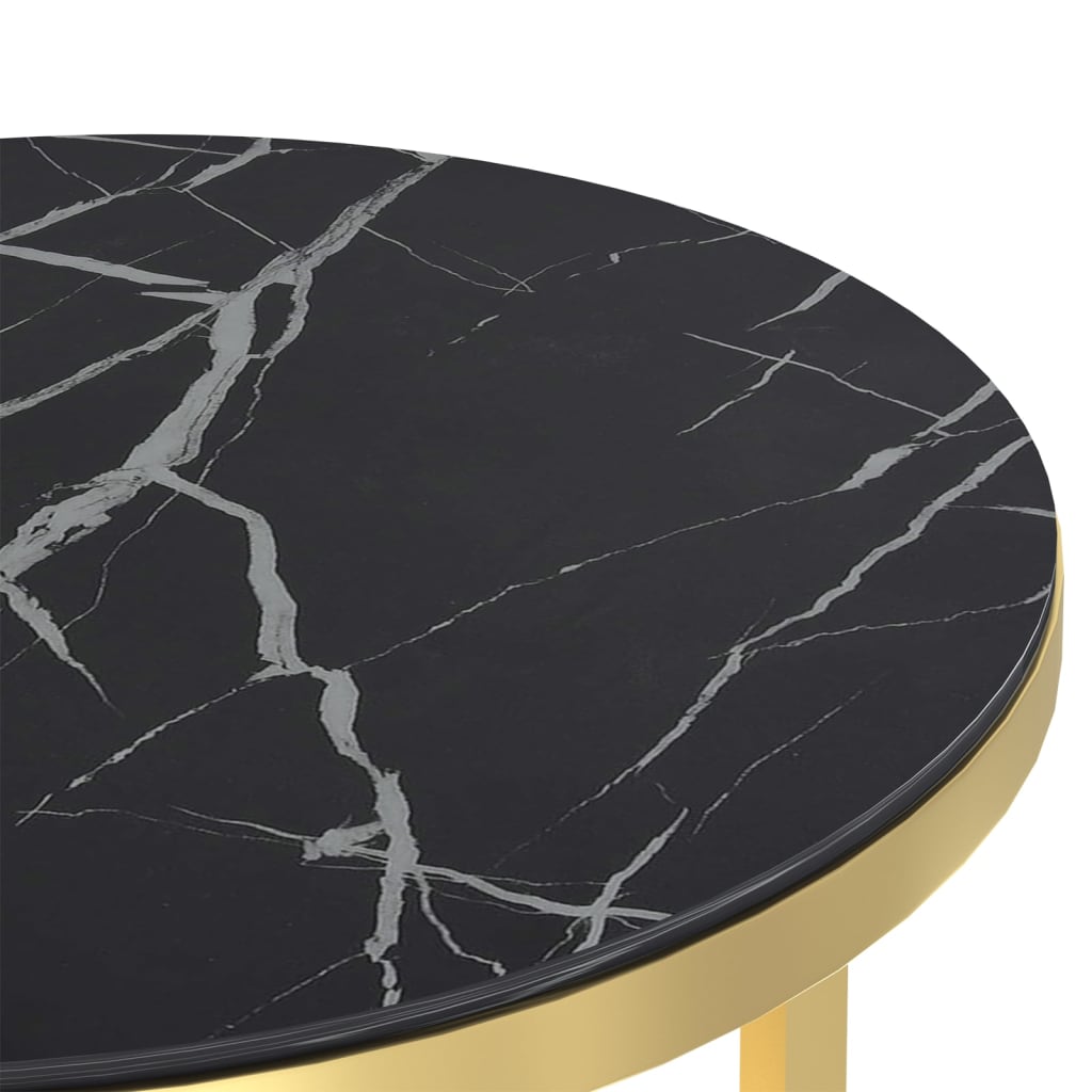 vidaXL Tavolino Oro e Marmo Nero 45 cm in Vetro Temperato