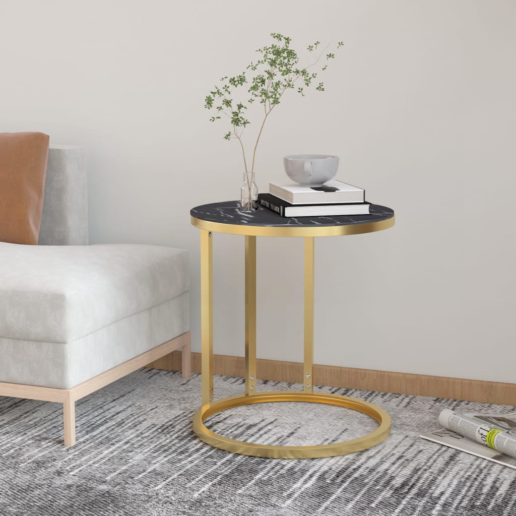 vidaXL Tavolino Oro e Marmo Nero 45 cm in Vetro Temperato