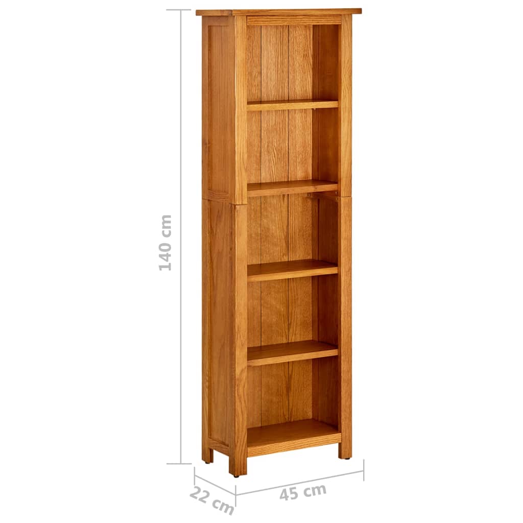 vidaXL Libreria a 5 Ripiani 45x22x140 cm in Legno Massello di Rovere