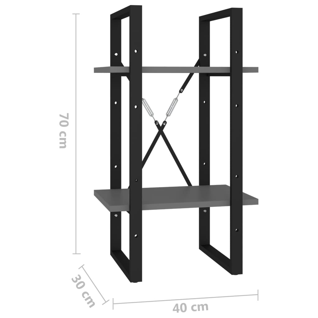 vidaXL Libreria a 2 Ripiani Grigia 40x30x70 cm in Legno Multistrato