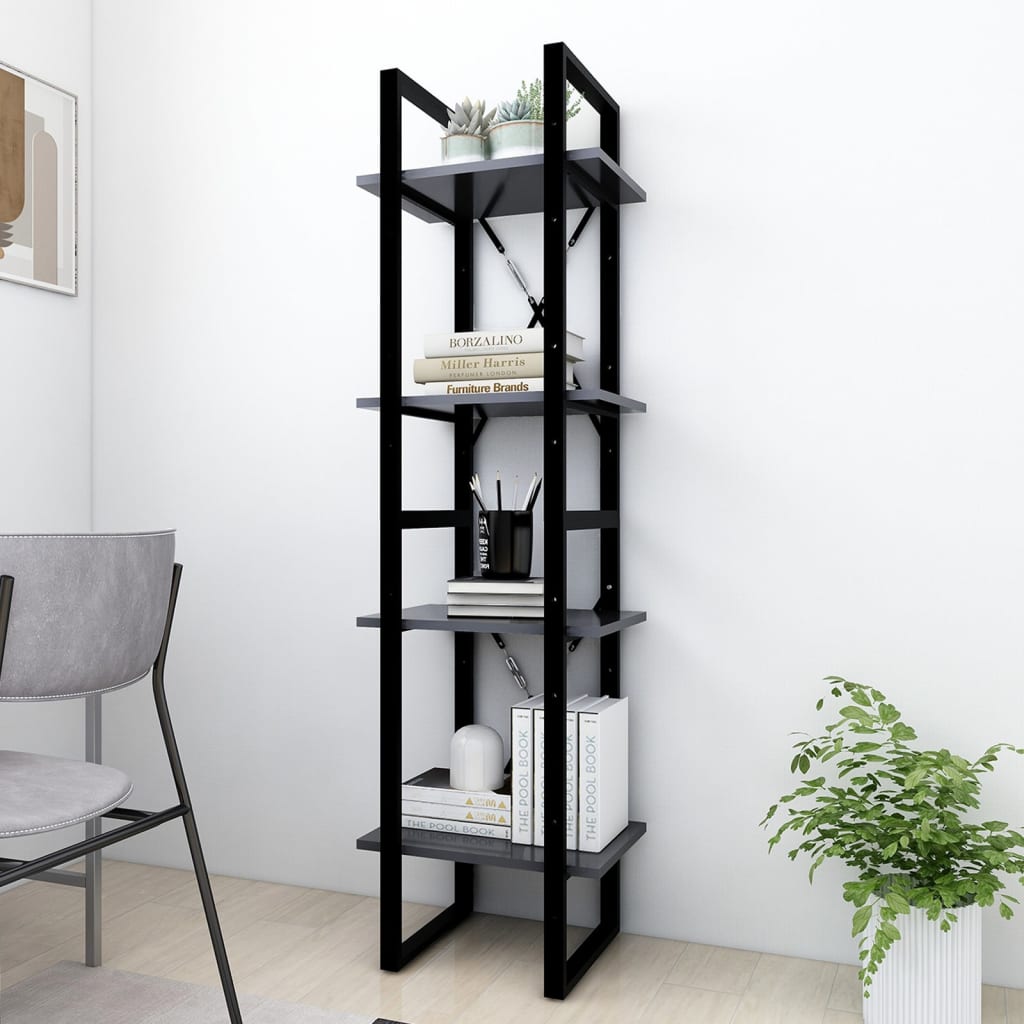 vidaXL Libreria a 4 Ripiani Grigia 40x30x140 cm in Legno Multistrato