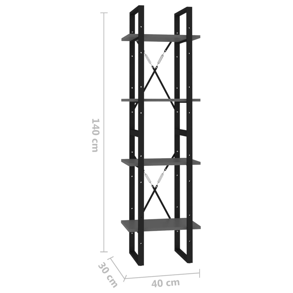 vidaXL Libreria a 4 Ripiani Grigia 40x30x140 cm in Legno Multistrato