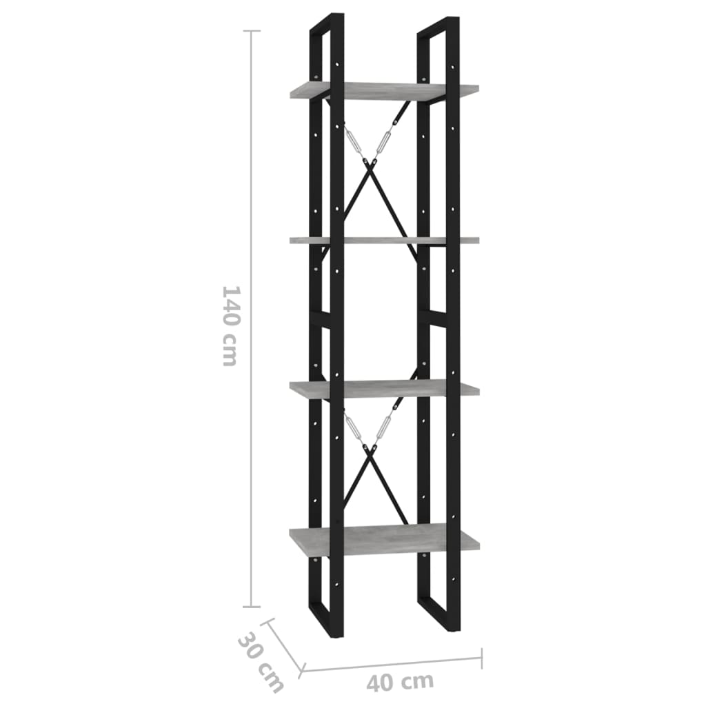 vidaXL Libreria 4 Ripiani Grigio Cemento 40x30x140cm Legno Multistrato
