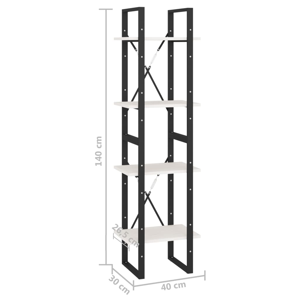 vidaXL Libreria a 4 Ripiani Bianca 40x30x140 cm in Massello di Pino