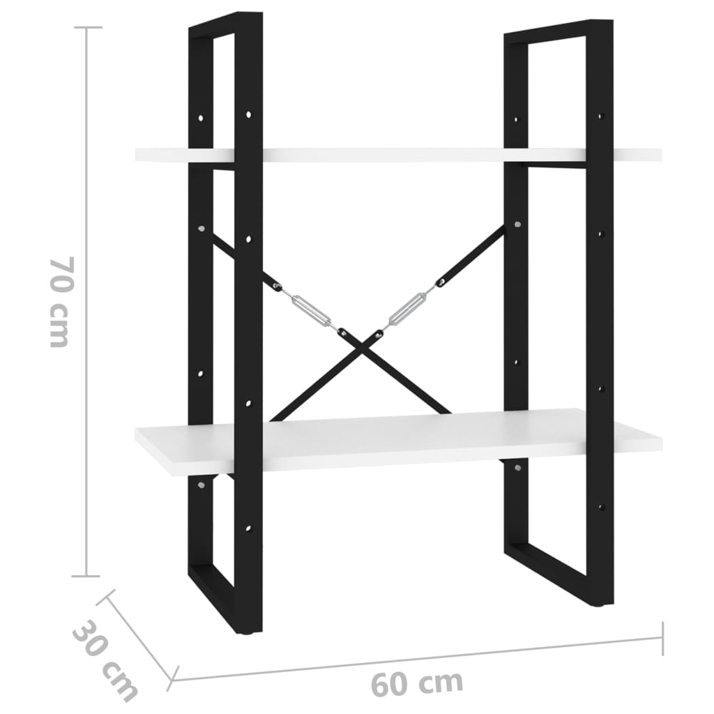 vidaXL Libreria a 2 Ripiani Bianca 60x30x70 cm in Legno Multistrato