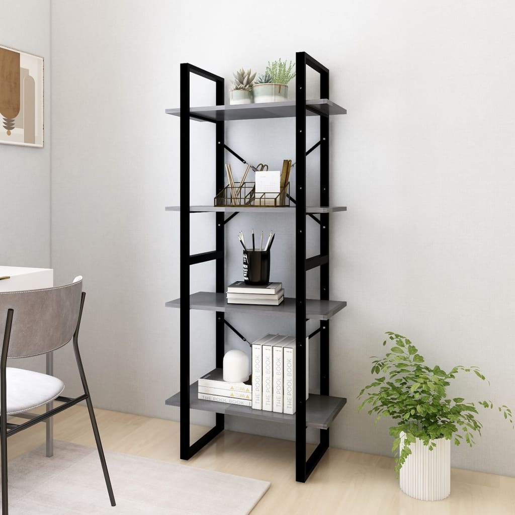 vidaXL Libreria a 4 Ripiani Grigia 60x30x140 cm in Massello di Pino