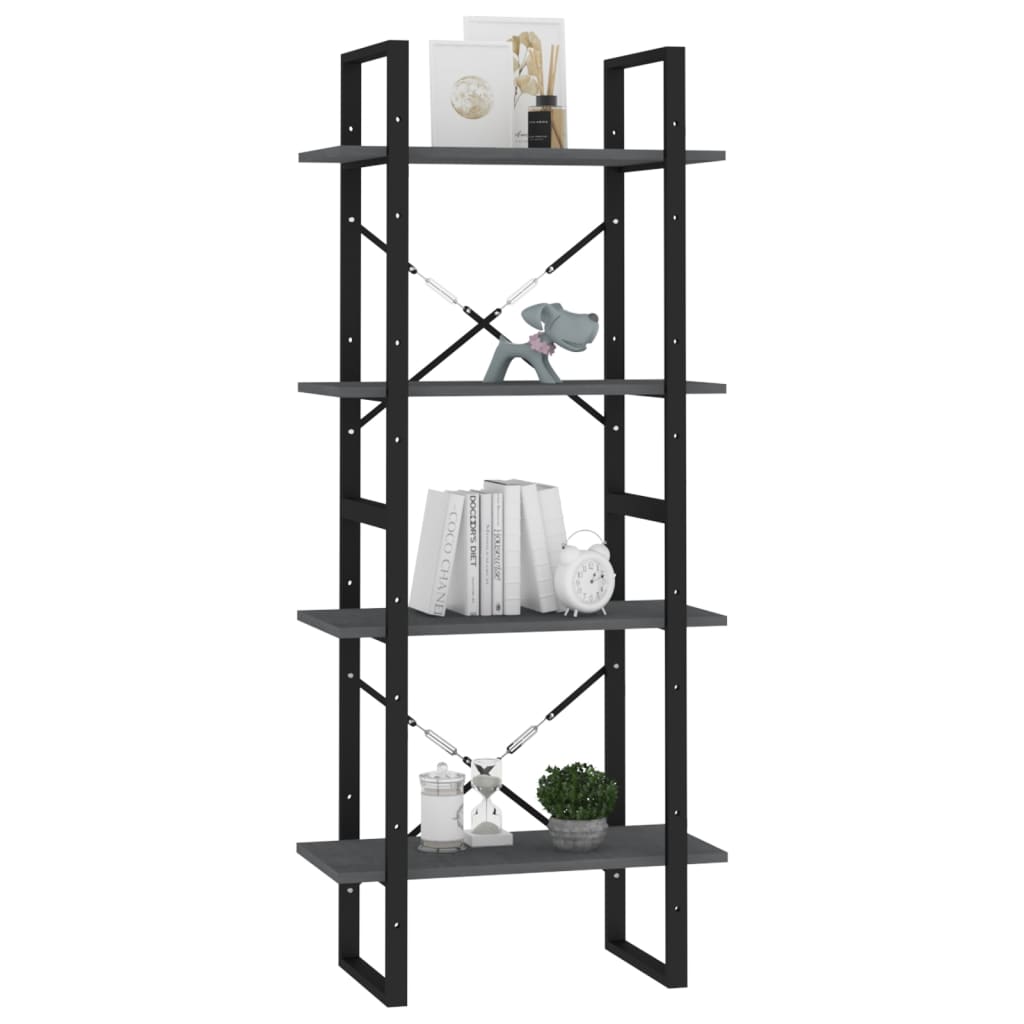 vidaXL Libreria a 4 Ripiani Grigia 60x30x140 cm in Massello di Pino