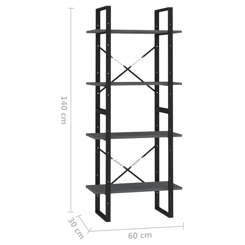 vidaXL Libreria a 4 Ripiani Grigia 60x30x140 cm in Massello di Pino