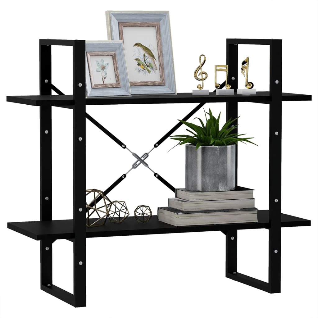 vidaXL Libreria a 2 Ripiani Nera 80x30x70 cm in Massello di Pino