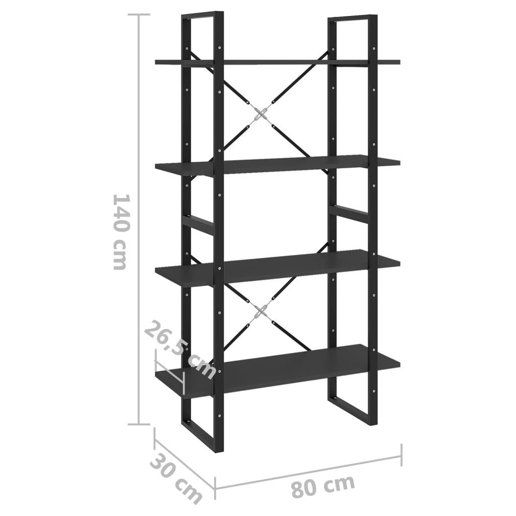 vidaXL Libreria a 4 Ripiani Grigia 80x30x140 cm in Legno Multistrato