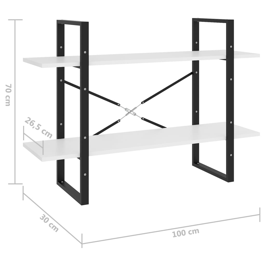 vidaXL Libreria a 2 Ripiani Bianca 100x30x70 cm in Legno Multistrato