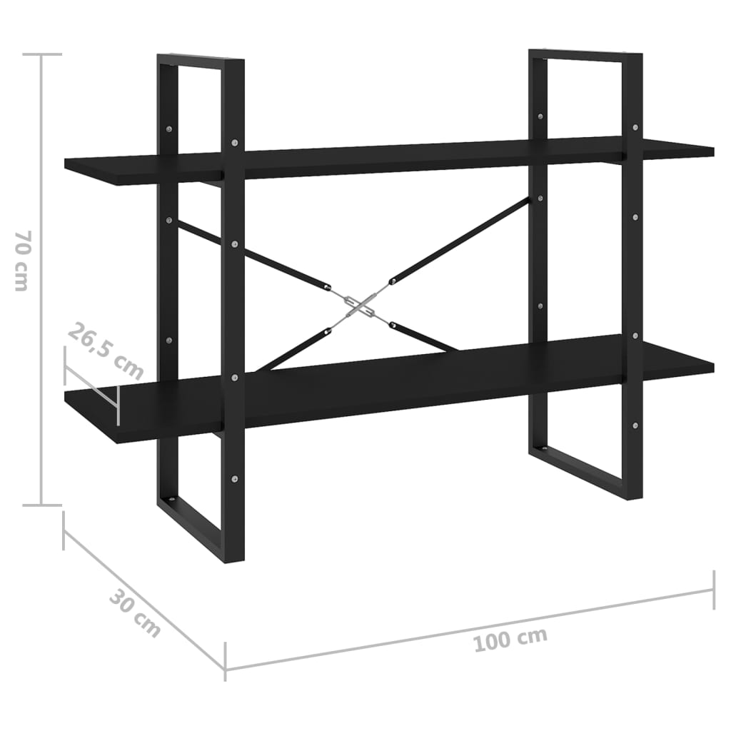 vidaXL Libreria a 2 Ripiani Nera 100x30x70 cm in Legno Multistrato