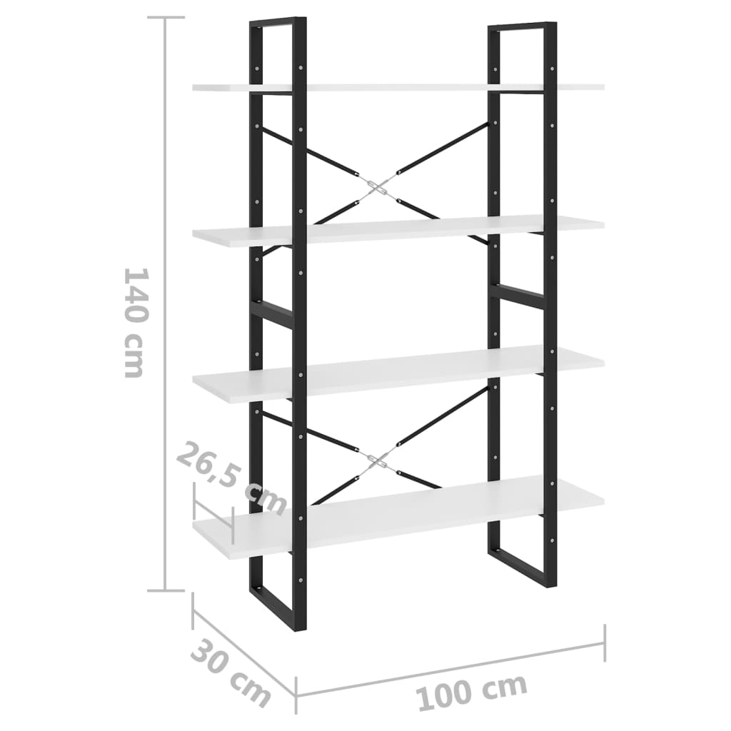 vidaXL Libreria a 4 Ripiani Bianca 100x30x140 cm in Legno Multistrato
