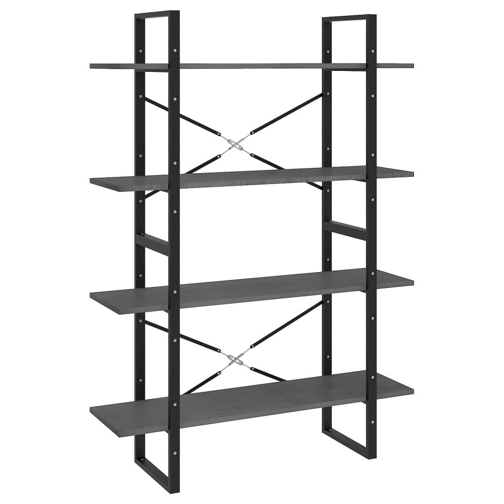 vidaXL Libreria a 4 Ripiani Grigia 100x30x140 cm in Massello di Pino