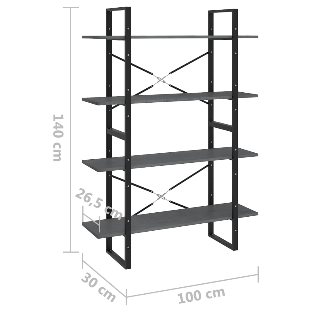 vidaXL Libreria a 4 Ripiani Grigia 100x30x140 cm in Massello di Pino