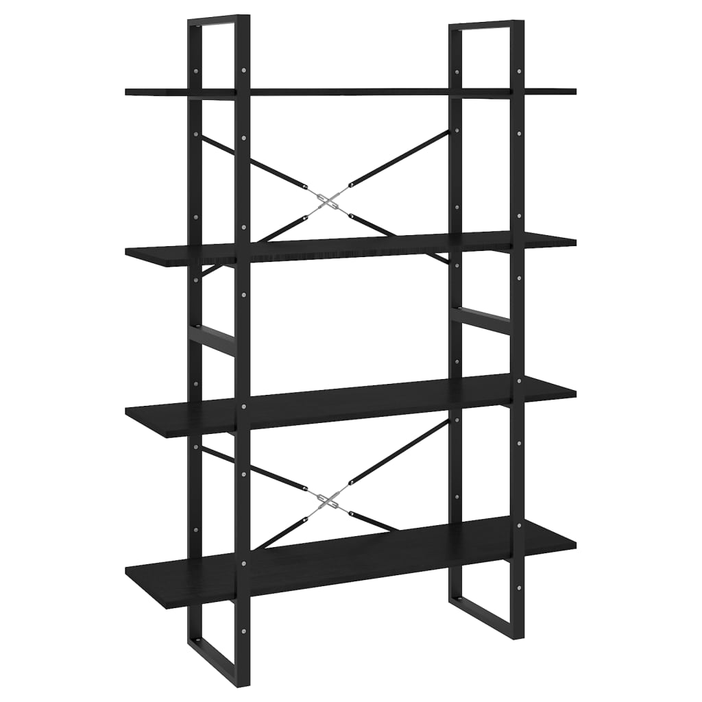 vidaXL Libreria a 4 Ripiani Nera 100x30x140 cm in Massello di Pino