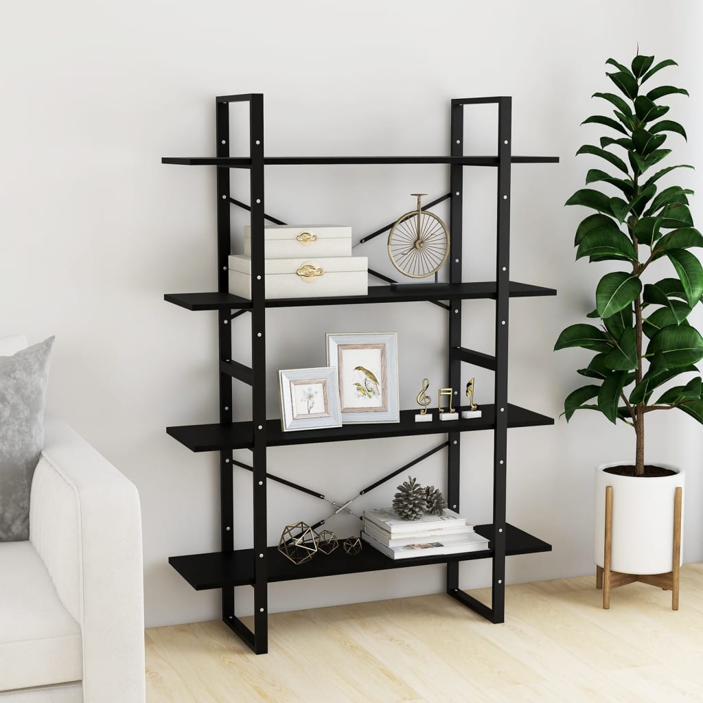 vidaXL Libreria a 4 Ripiani Nera 100x30x140 cm in Massello di Pino