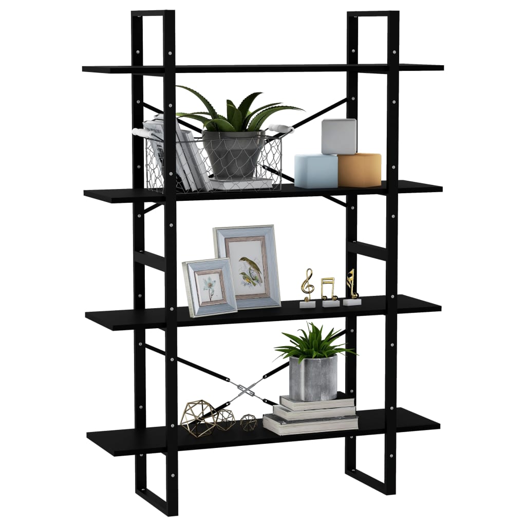 vidaXL Libreria a 4 Ripiani Nera 100x30x140 cm in Massello di Pino