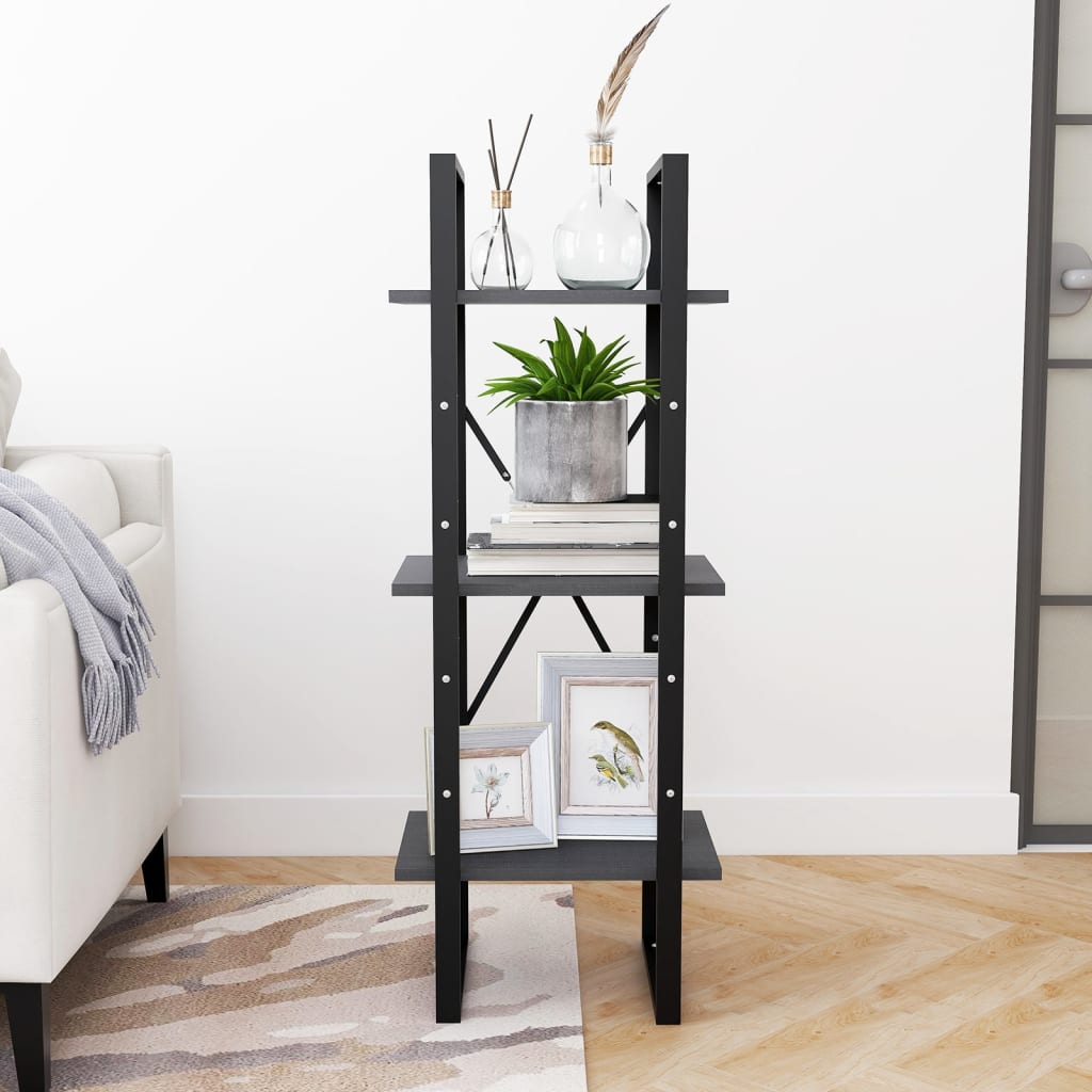 vidaXL Libreria a 3 Ripiani Grigia 40x30x105 cm in Massello di Pino