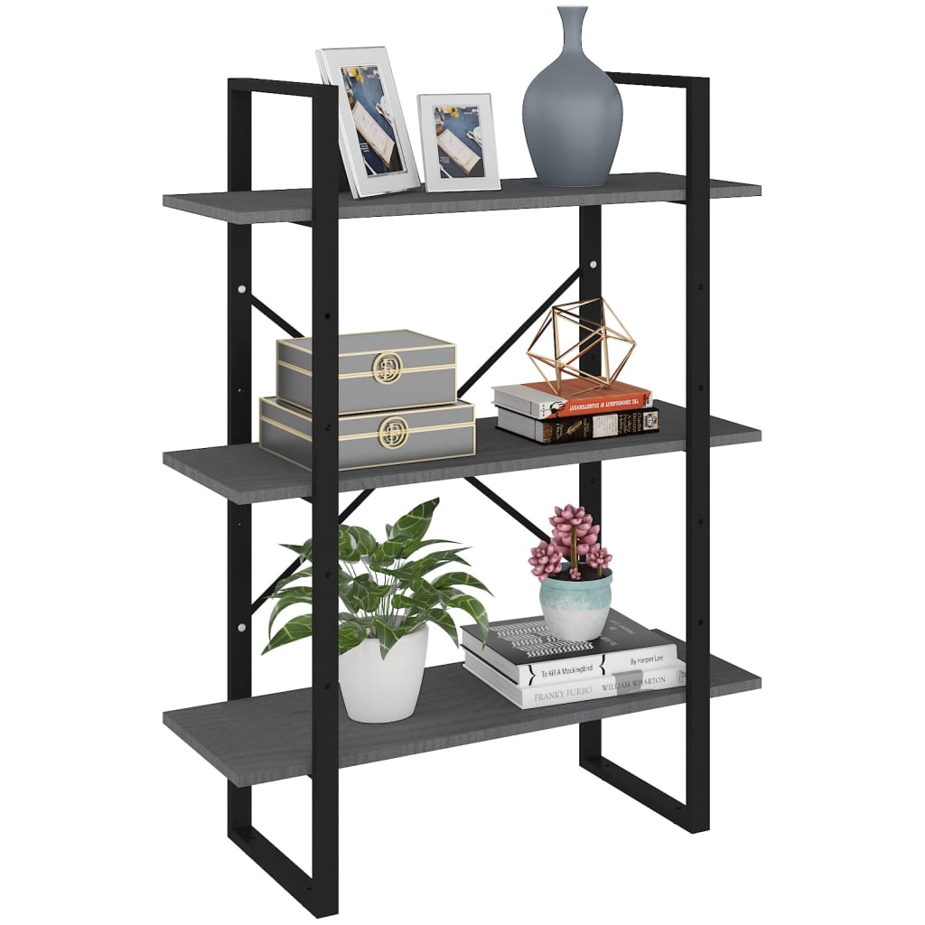 vidaXL Libreria a 3 Ripiani Grigia 80x30x105 cm in Massello di Pino