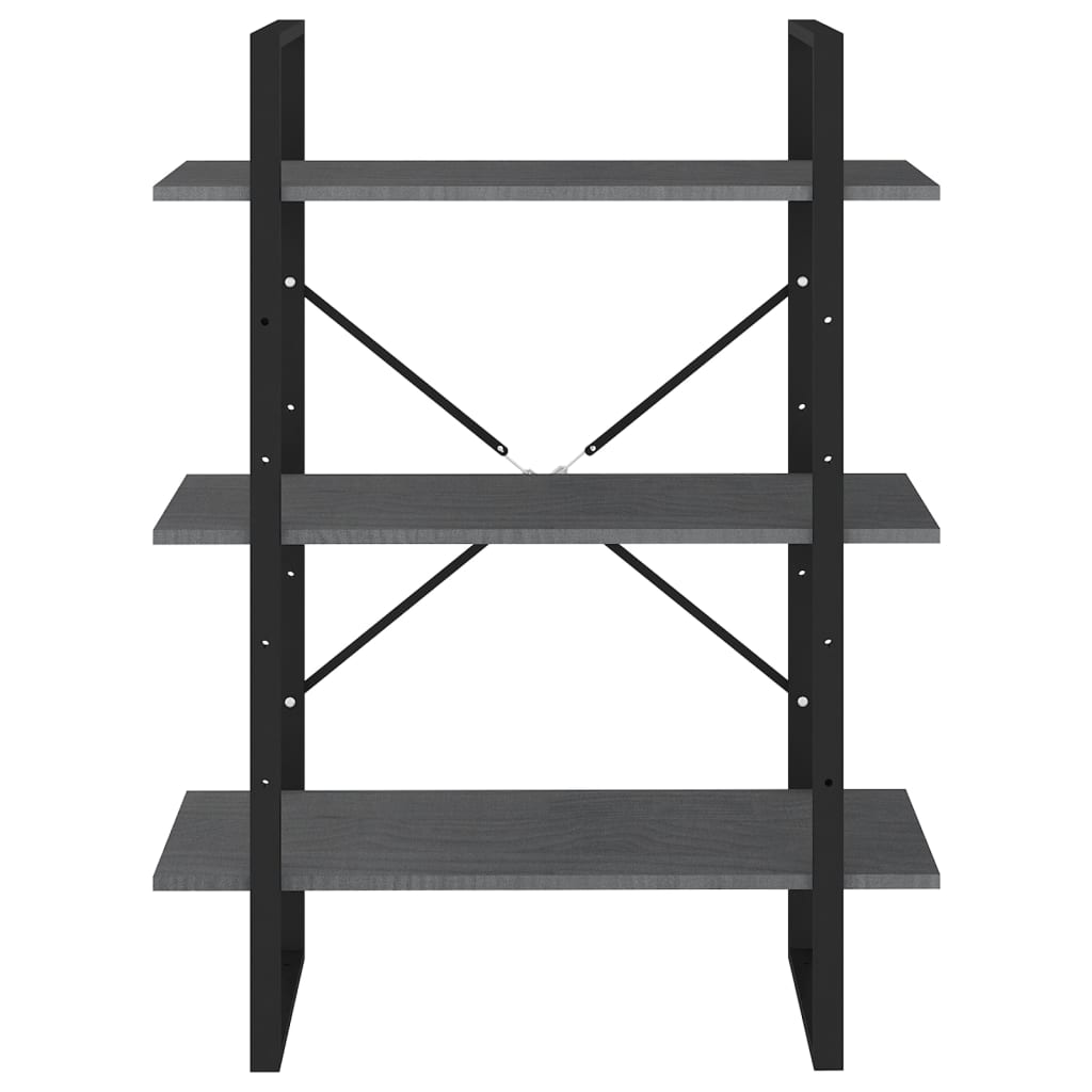vidaXL Libreria a 3 Ripiani Grigia 80x30x105 cm in Massello di Pino