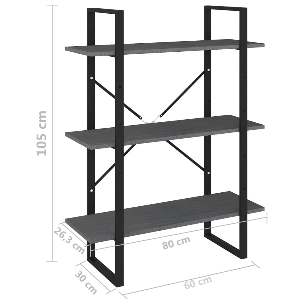 vidaXL Libreria a 3 Ripiani Grigia 80x30x105 cm in Massello di Pino