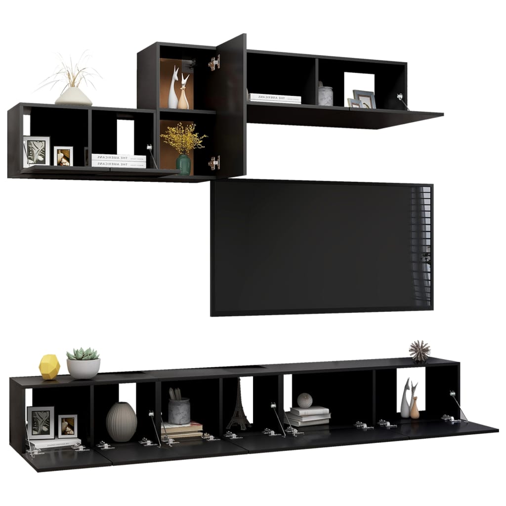 vidaXL Set di Mobili Porta TV 6 pz Nero in Legno Multistrato