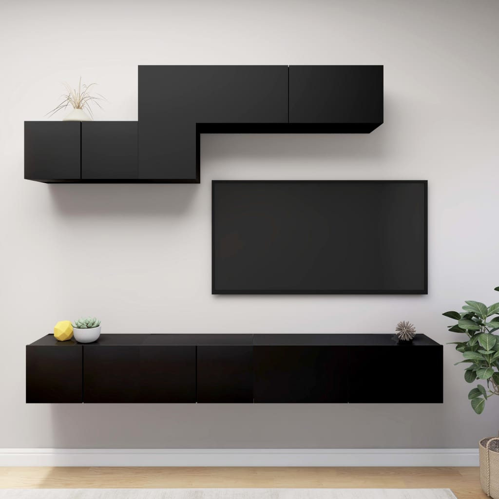 vidaXL Set di Mobili Porta TV 6 pz Nero in Legno Multistrato