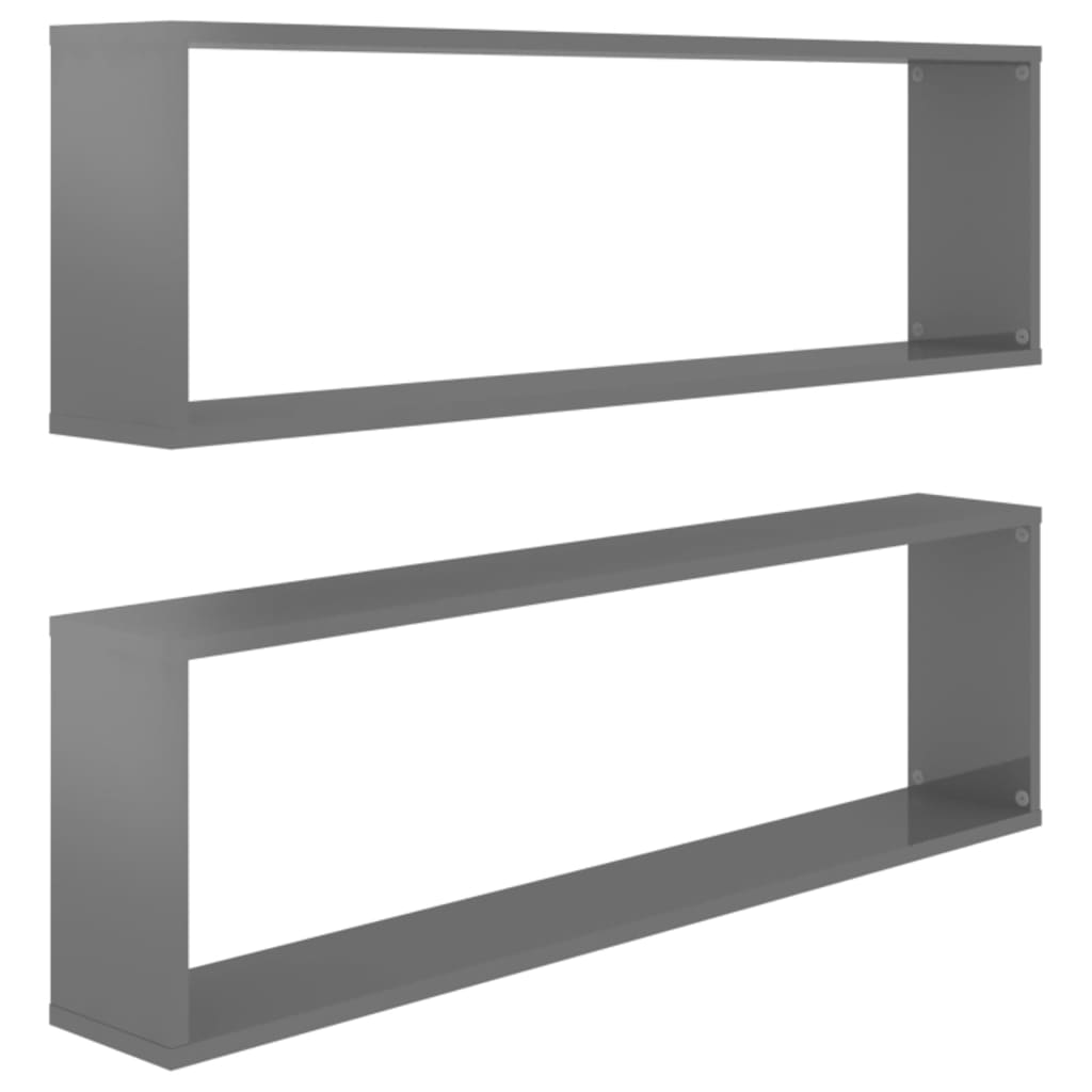 vidaXL Mensole Parete a Cubo 2pz Grigio Lucido 100x15x30cm Multistrato