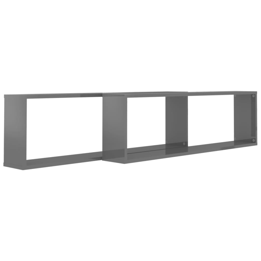 vidaXL Mensole Parete a Cubo 2pz Grigio Lucido 100x15x30cm Multistrato