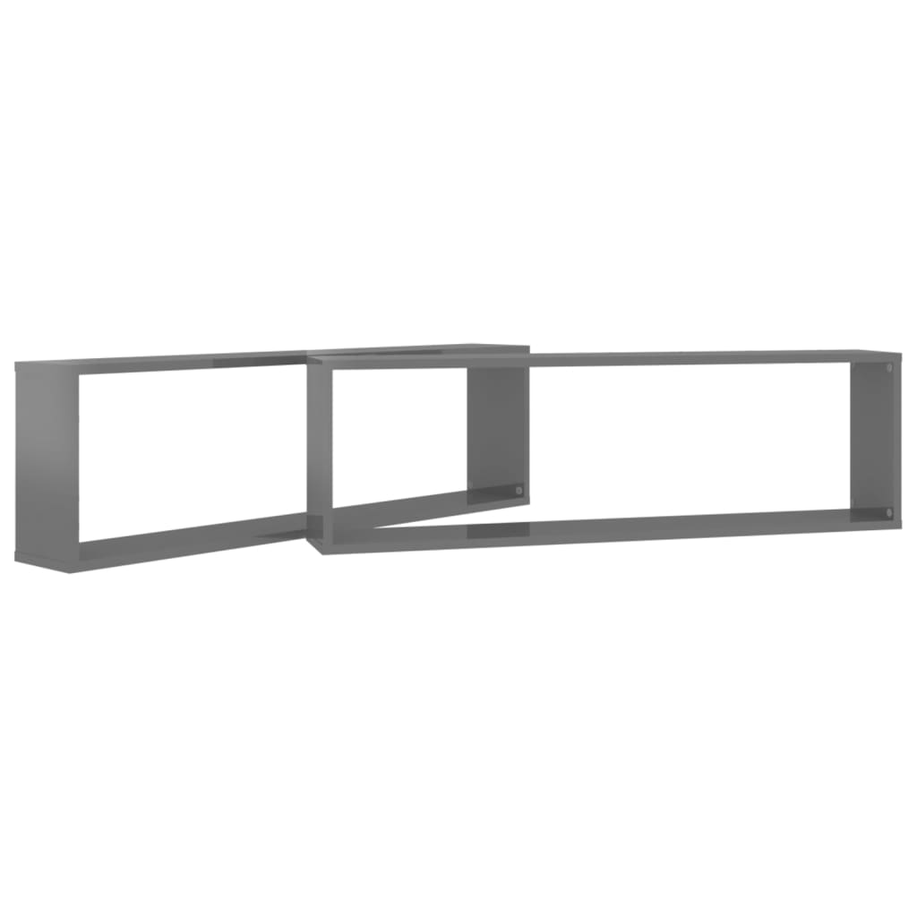 vidaXL Mensole Parete a Cubo 2pz Grigio Lucido 100x15x30cm Multistrato