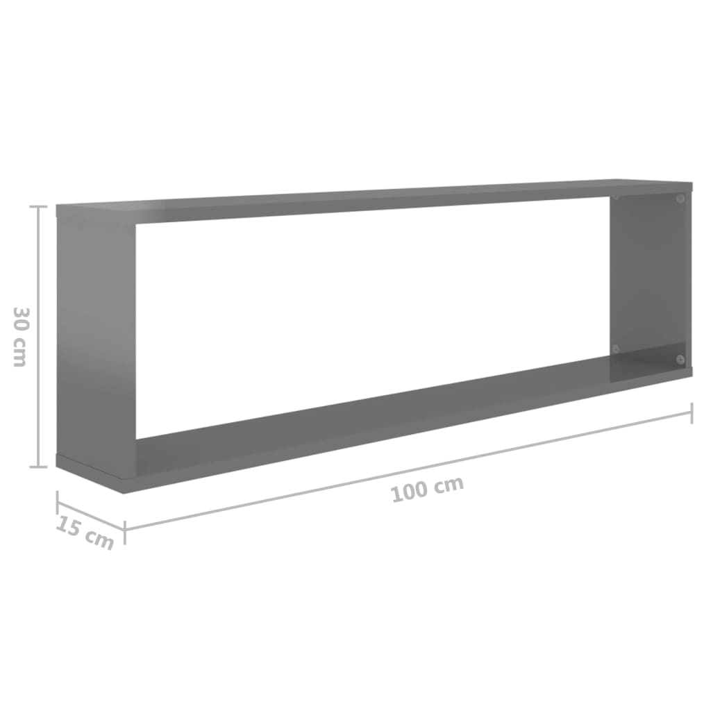 vidaXL Mensole Parete a Cubo 2pz Grigio Lucido 100x15x30cm Multistrato