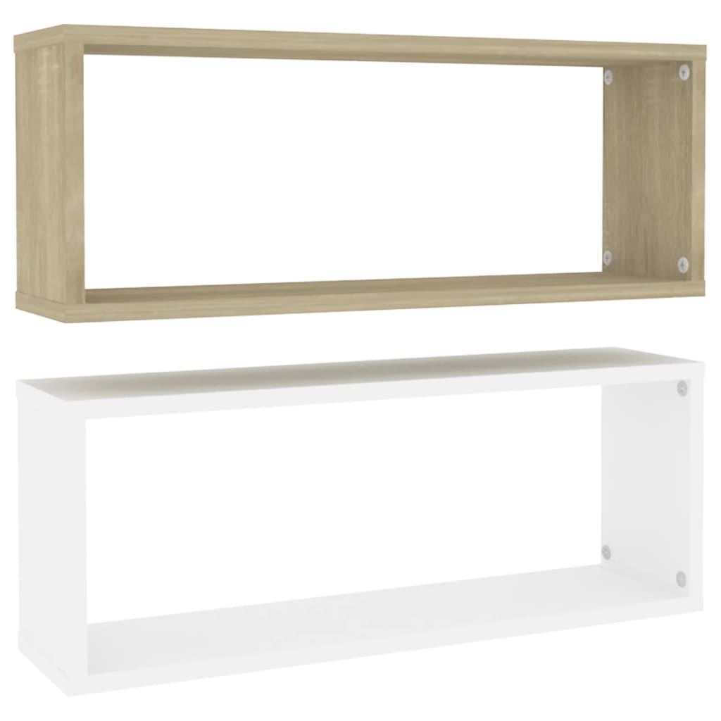 vidaXL Mensole a Cubo 2pz Bianco Rovere Sonoma 60x15x23 cm Multistrato