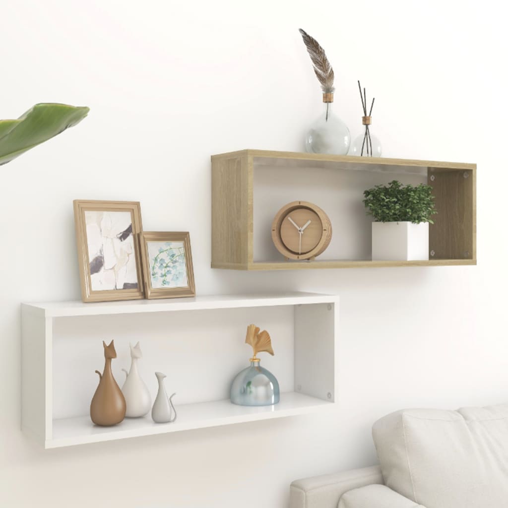 vidaXL Mensole a Cubo 2pz Bianco Rovere Sonoma 60x15x23 cm Multistrato