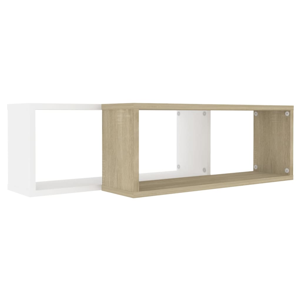 vidaXL Mensole a Cubo 2pz Bianco Rovere Sonoma 60x15x23 cm Multistrato