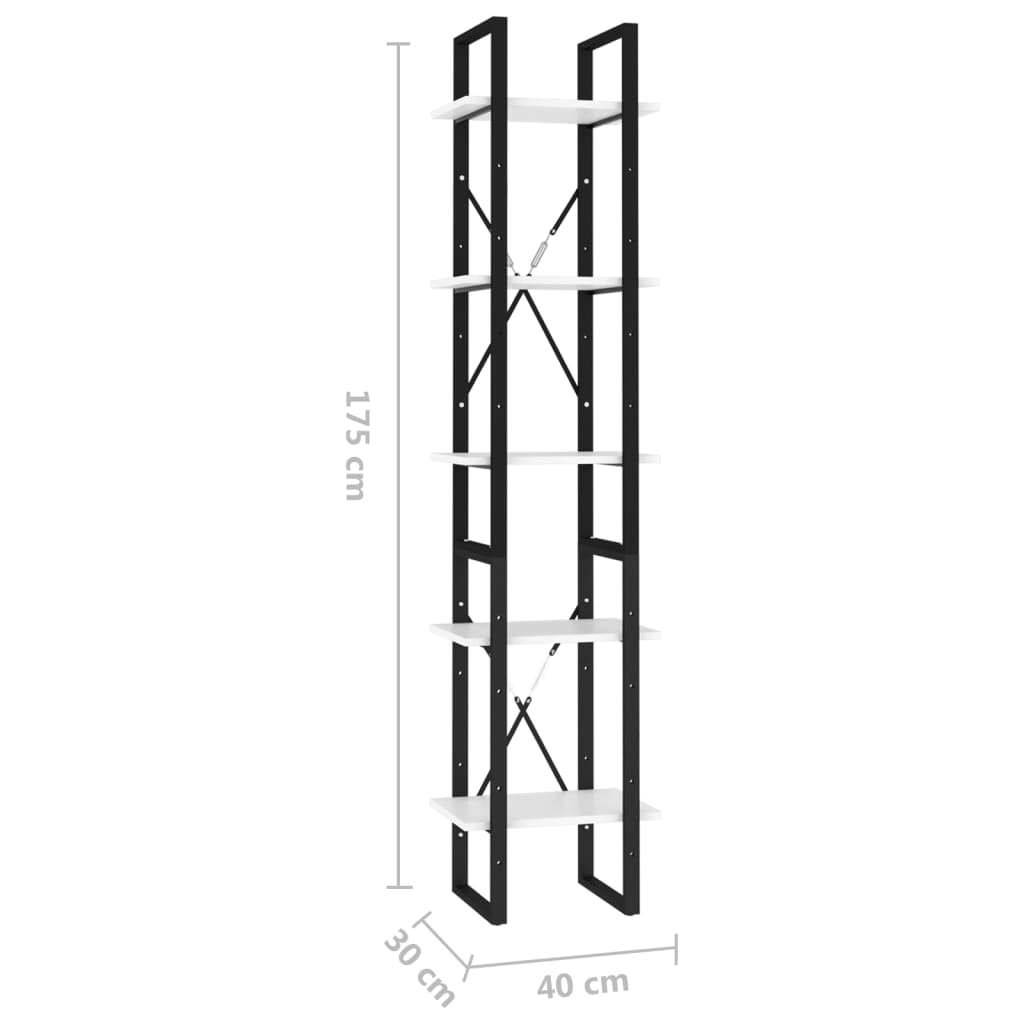 vidaXL Libreria a 5 Ripiani Bianca 40x30x175 cm in Legno Multistrato