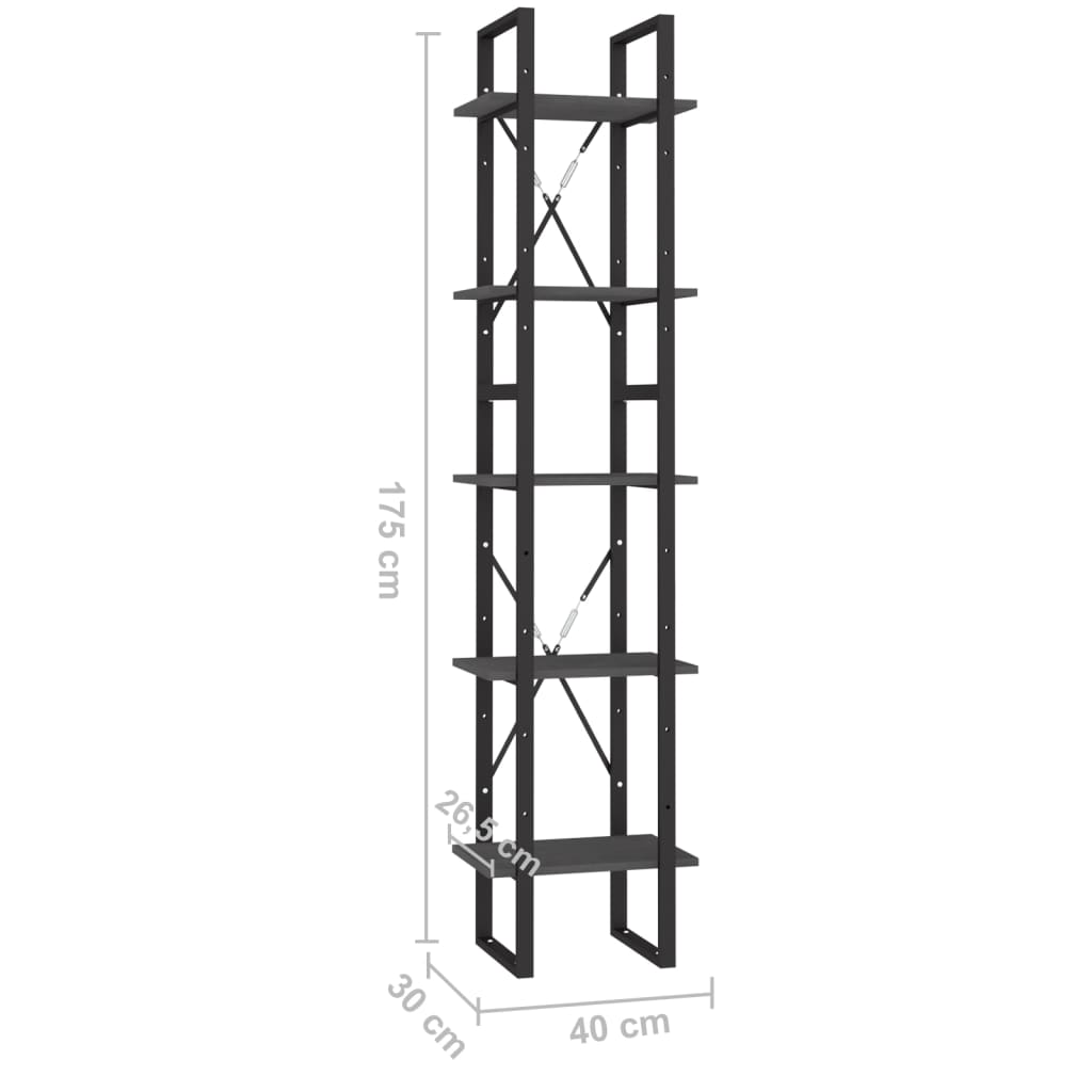 vidaXL Libreria a 5 Ripiani Grigia 40x30x175 cm in Legno di Pino